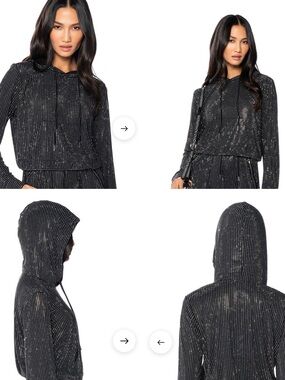 AKIRA Black Metallic Ribbed Hoodie: Sz Large